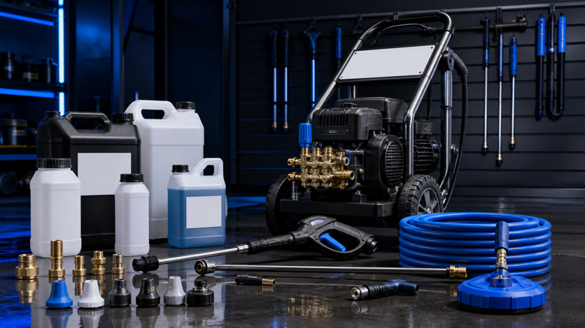 Detergents, hoses, guns and fittings